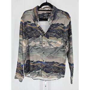 Houston White Outdoor Woven Button-Down Shirt mountain landscape Sz L